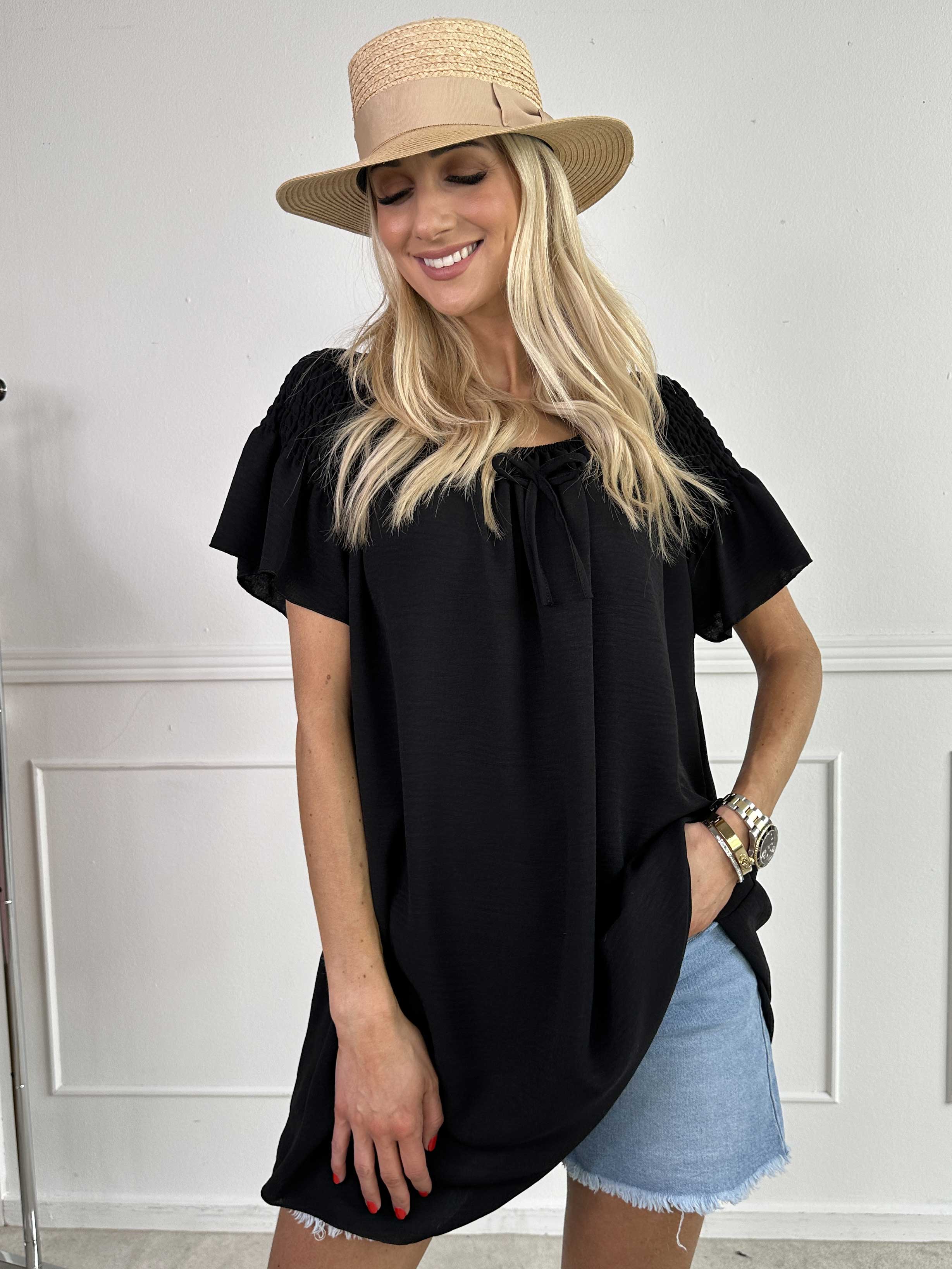 Esther - Sød tunika med flæseærmer og elastik i udskæringen